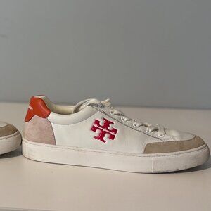 Tory Burch White with orange leather sneakers